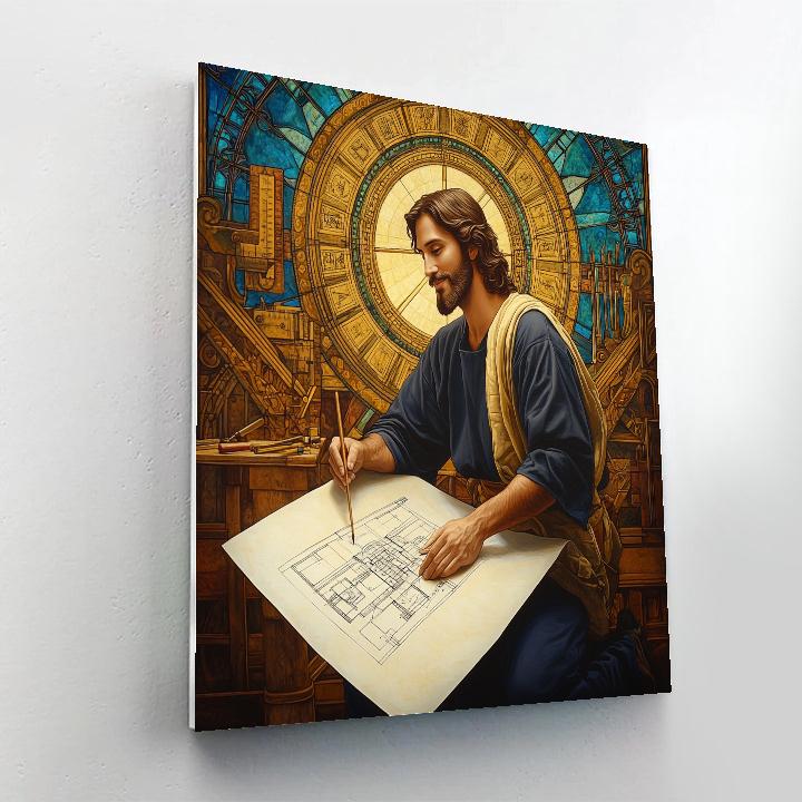 Cathedral Blueprint With Jesus In The Margins paint by number