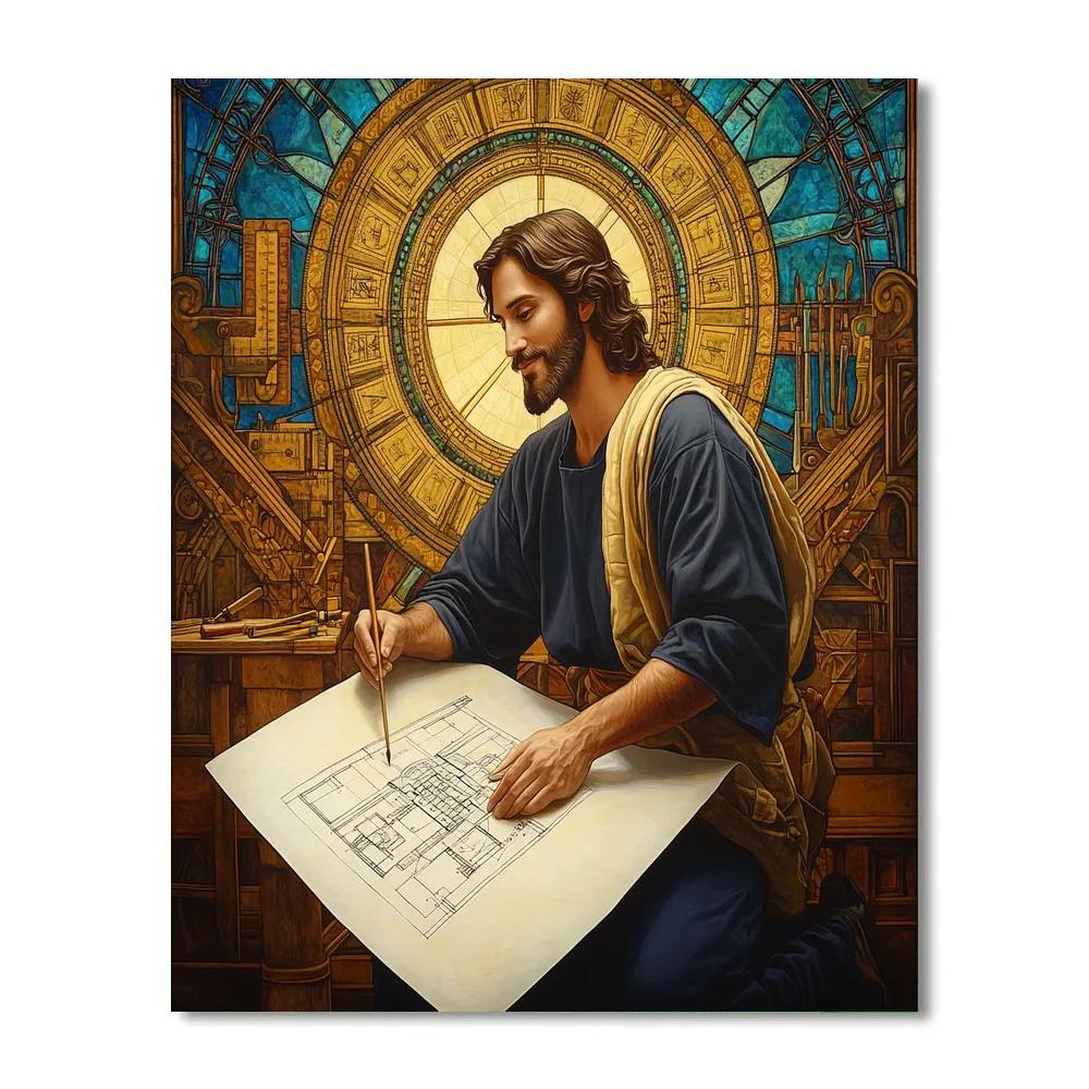 Cathedral Blueprint With Jesus In The Margins paint by number