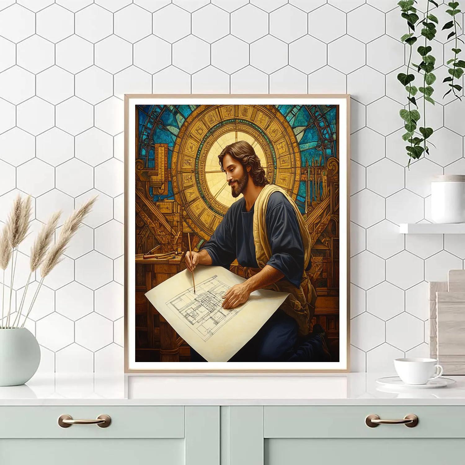 Cathedral Blueprint With Jesus In The Margins paint by number