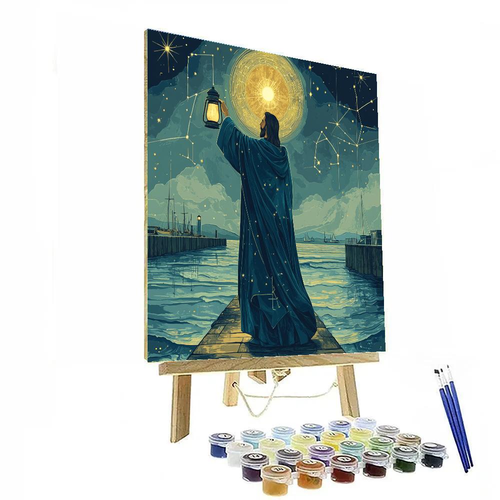 Jesus Lantern Keeper Of The Midnight Harbor paint by color