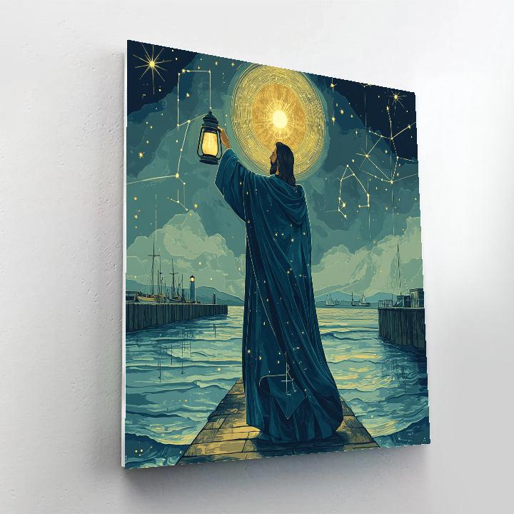 Jesus Lantern Keeper Of The Midnight Harbor paint by color