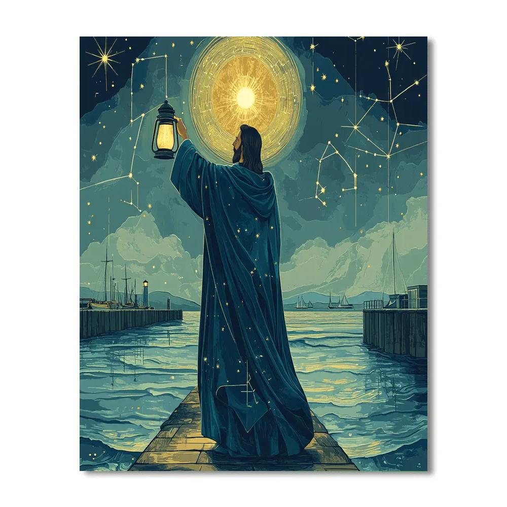 Jesus Lantern Keeper Of The Midnight Harbor paint by color
