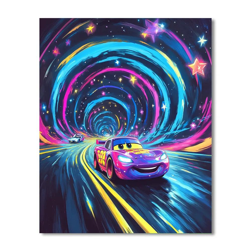 Lightning McQueen Neon Space Tunnel Race paint by numbers