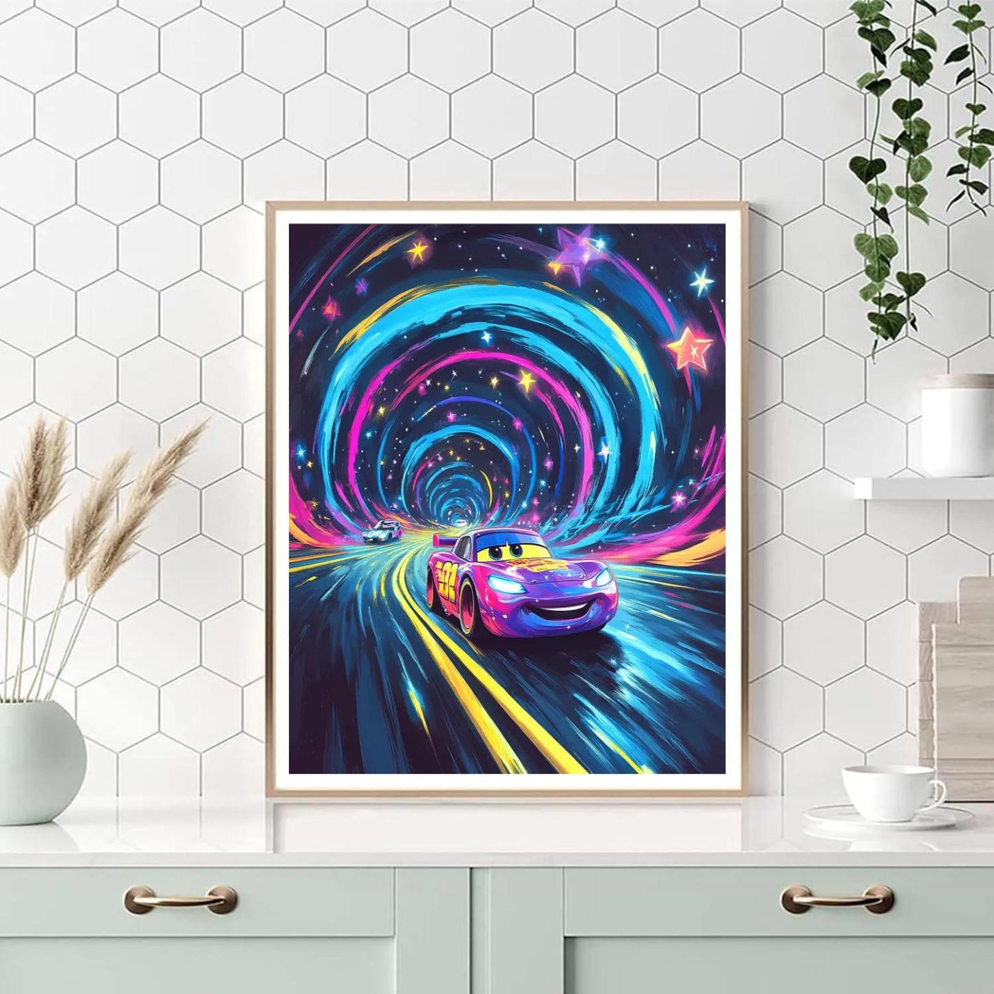 Lightning McQueen Neon Space Tunnel Race paint by numbers