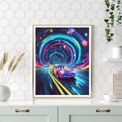 Lightning McQueen Neon Space Tunnel Race paint by numbers