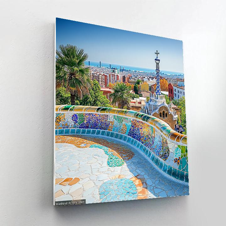 Park Guell Terraces On A Sunny Day Barcelona Spain Number painting