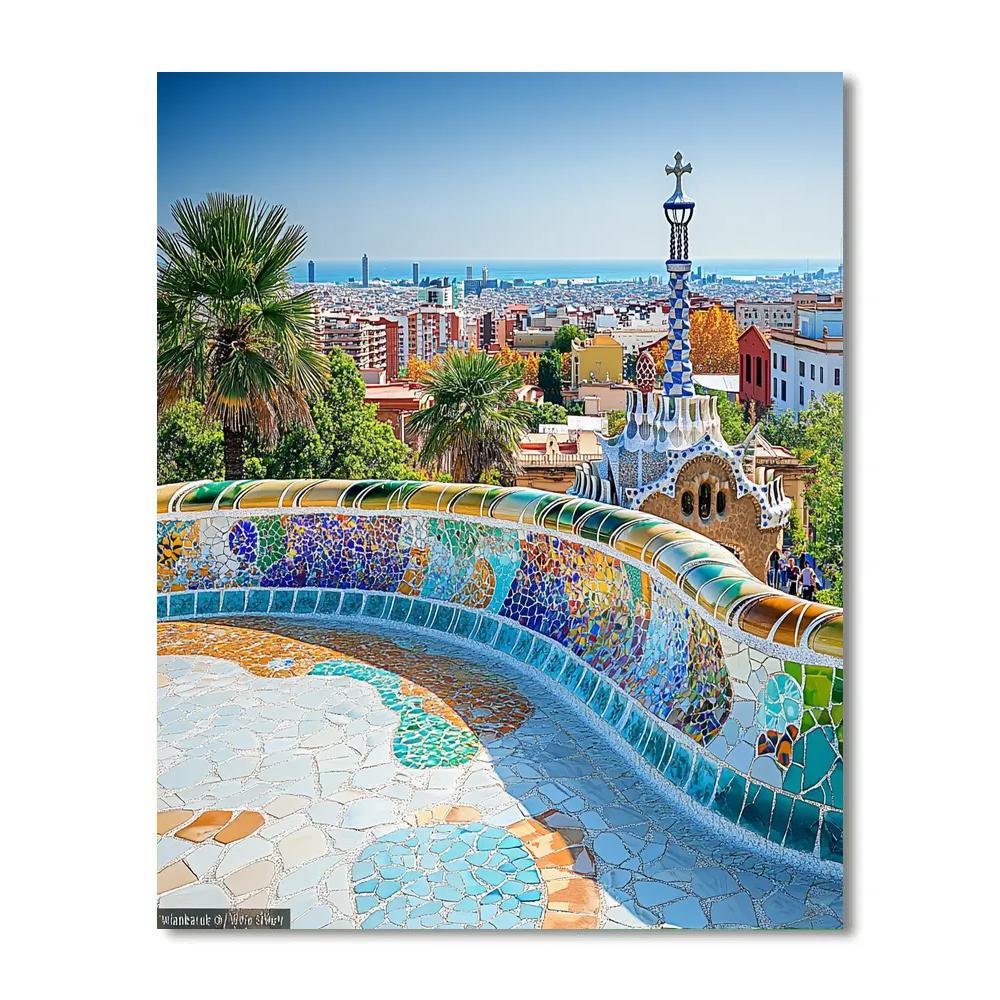 Park Guell Terraces On A Sunny Day Barcelona Spain Number painting