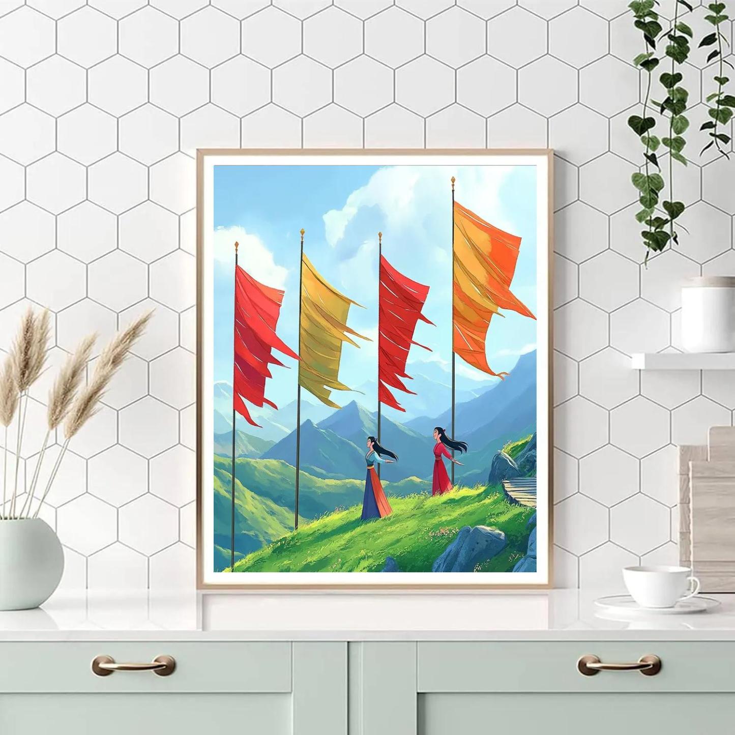 Mulan Mountain Wind Banner Practice painting number kit