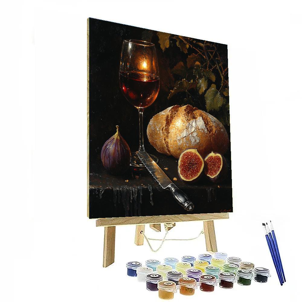 Caravaggio Inspired Candlelit Still Life With Bread And Wine Paint by numbers art