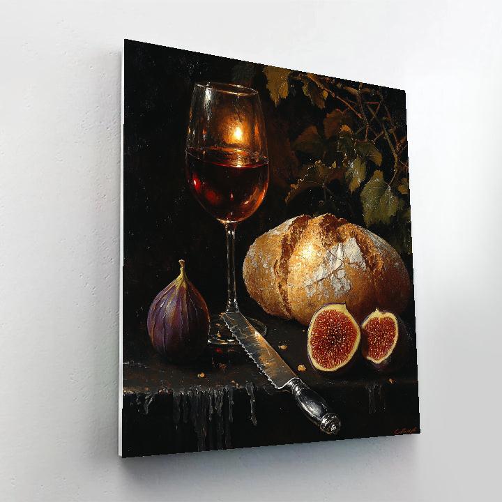 Caravaggio Inspired Candlelit Still Life With Bread And Wine Paint by numbers art