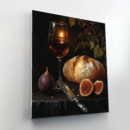 Caravaggio Inspired Candlelit Still Life With Bread And Wine Paint by numbers art
