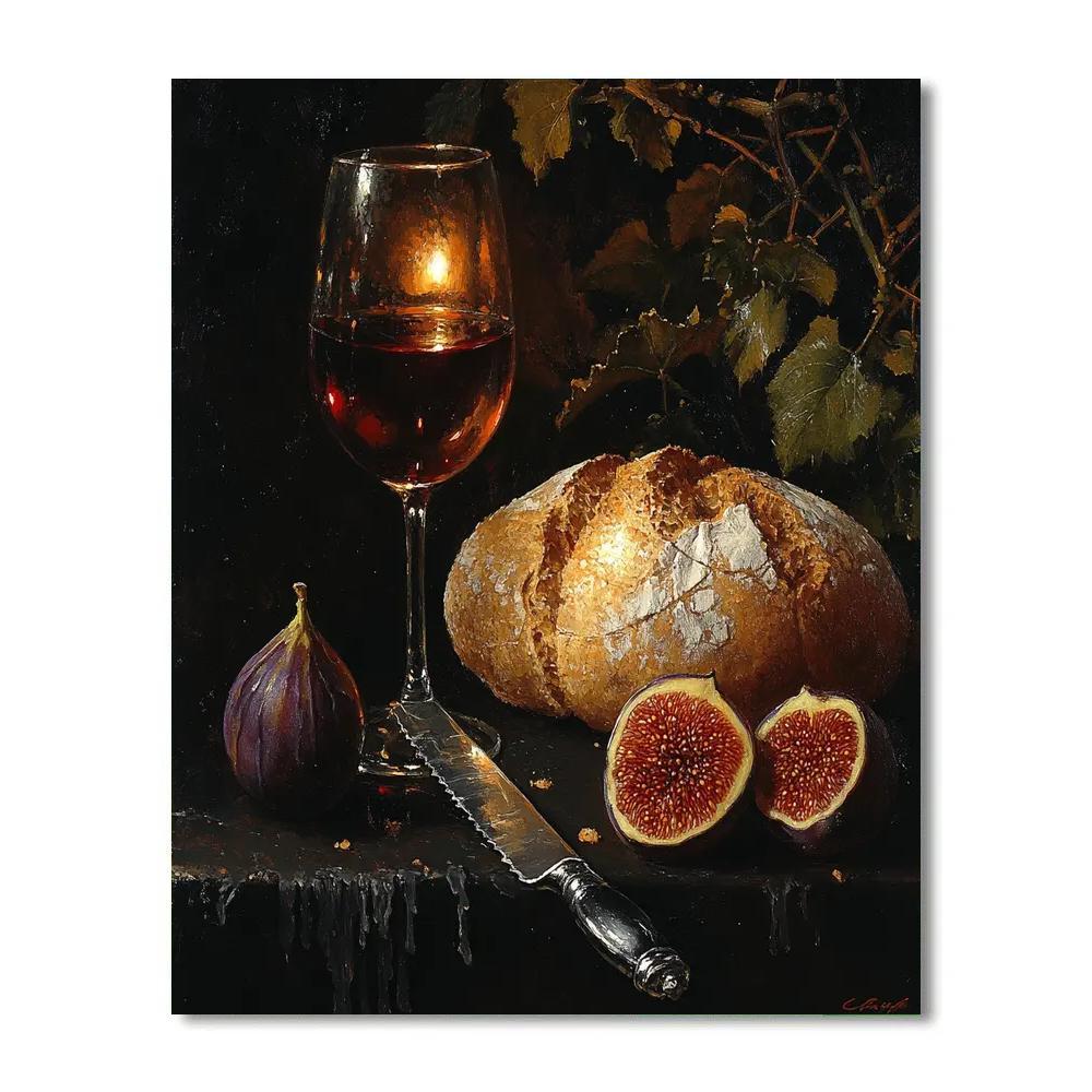 Caravaggio Inspired Candlelit Still Life With Bread And Wine Paint by numbers art