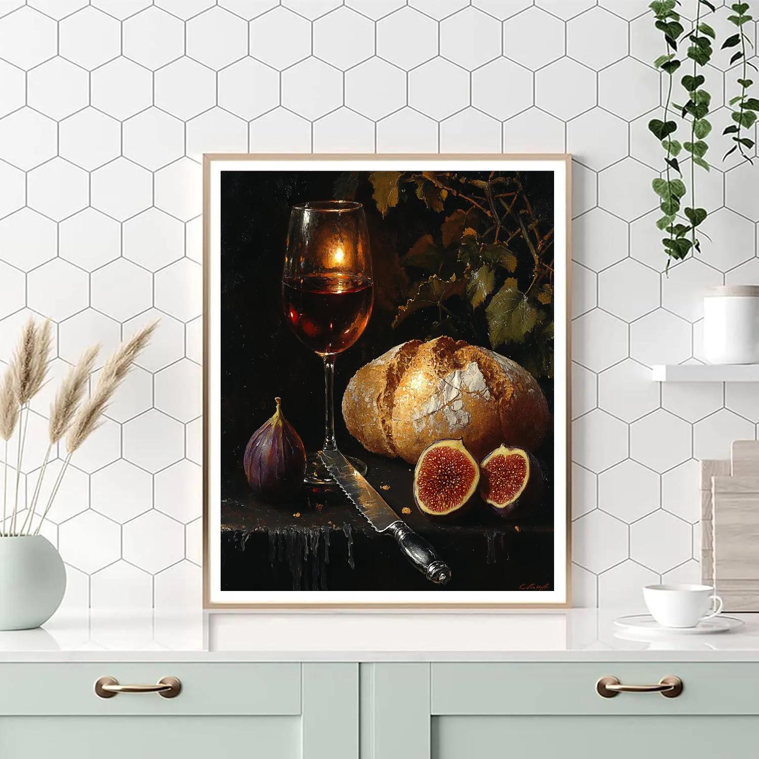 Caravaggio Inspired Candlelit Still Life With Bread And Wine Paint by numbers art