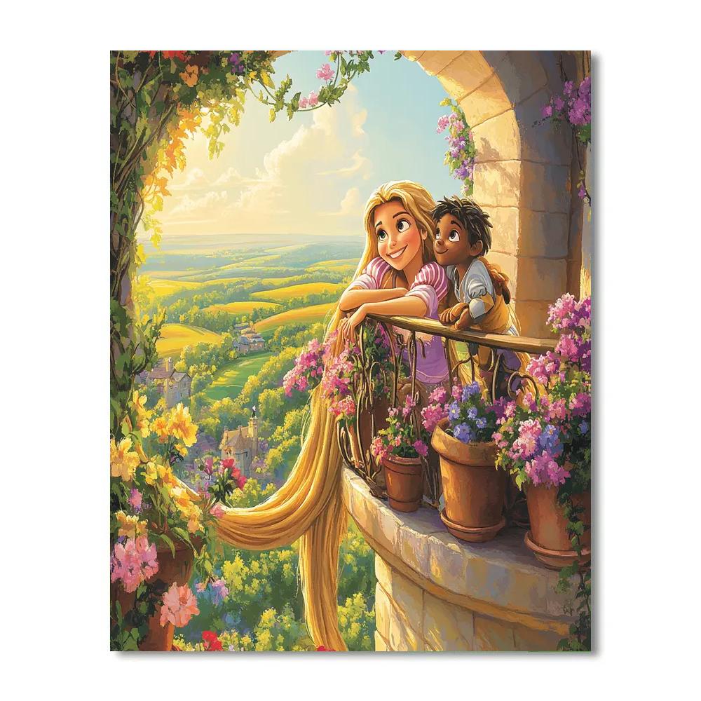 Rapunzel And Pascal Sunlit Tower Balcony paint by number