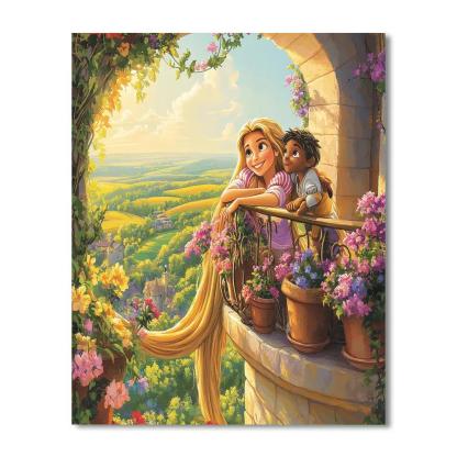 Rapunzel And Pascal Sunlit Tower Balcony paint by number