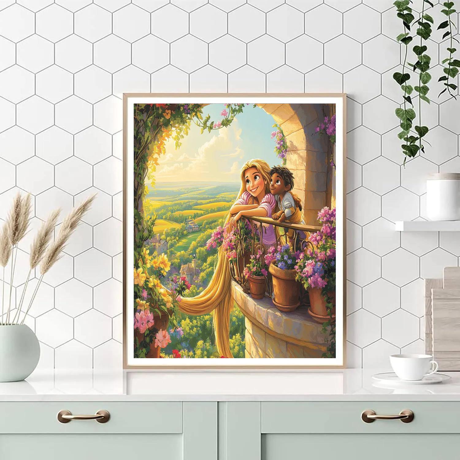 Rapunzel And Pascal Sunlit Tower Balcony paint by number