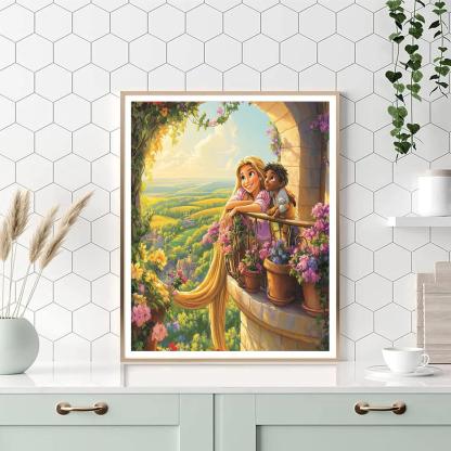 Rapunzel And Pascal Sunlit Tower Balcony paint by number