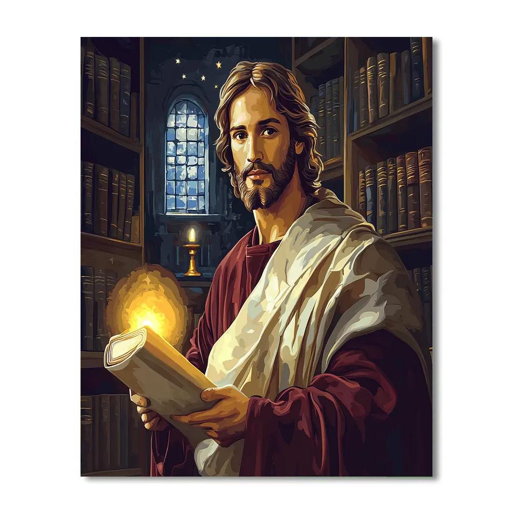 Starlit Library Jesus With The Scroll Of Light DIY paint by numbers