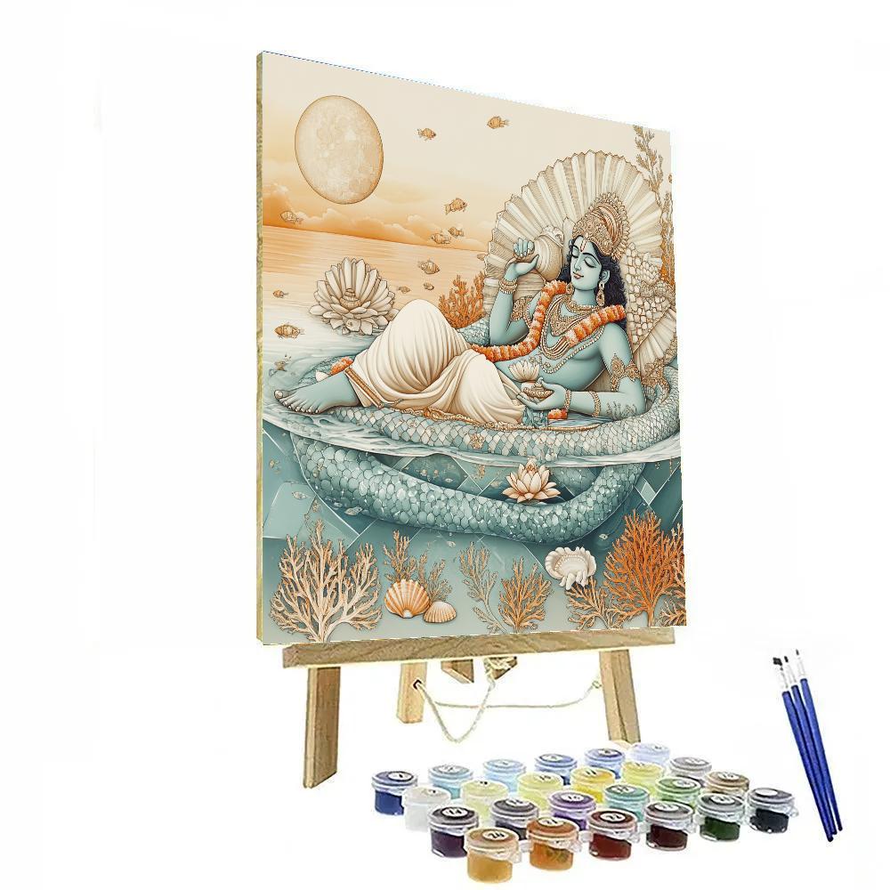 Vishnu Resting On Ananta Above A Crystal Tidepool World paint by color