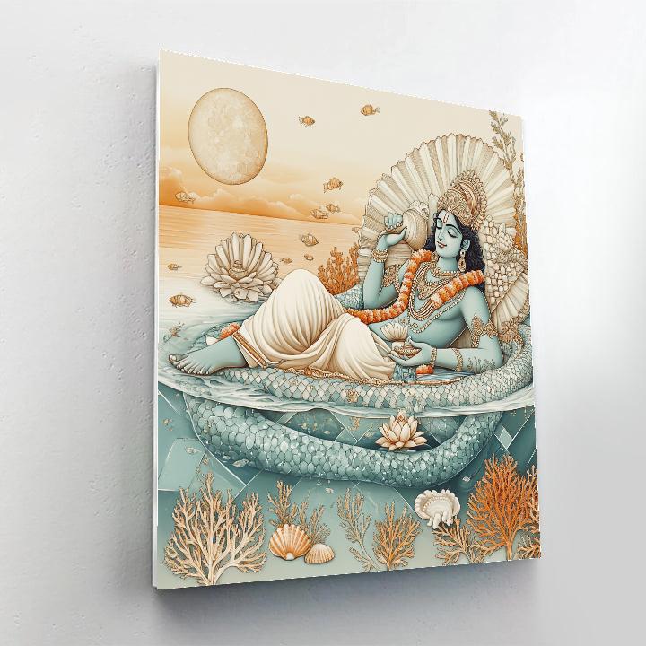 Vishnu Resting On Ananta Above A Crystal Tidepool World paint by color
