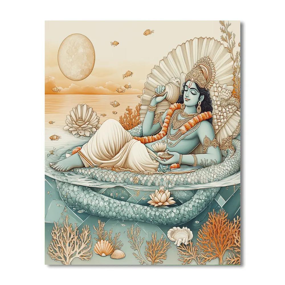 Vishnu Resting On Ananta Above A Crystal Tidepool World paint by color