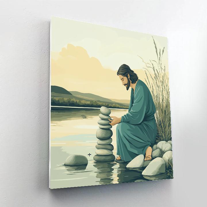 River Stones And Jesus In Quiet Balance paint by numbers