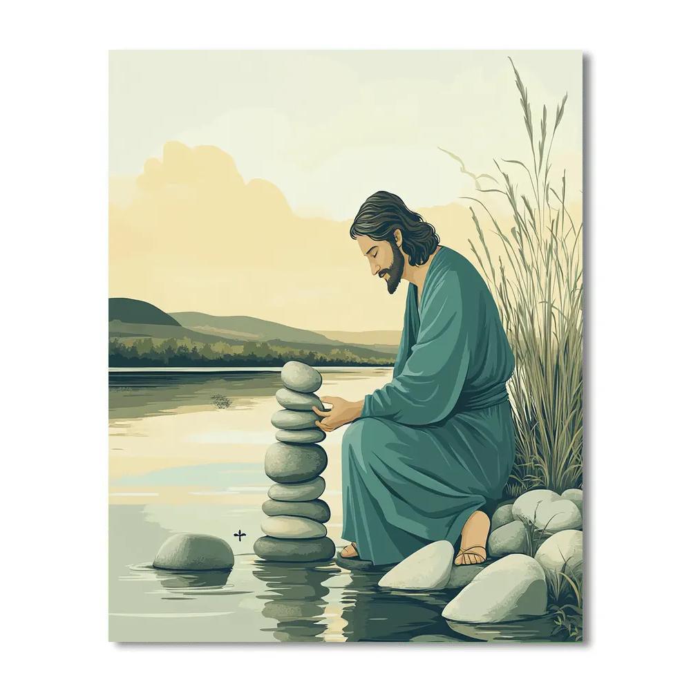 River Stones And Jesus In Quiet Balance paint by numbers