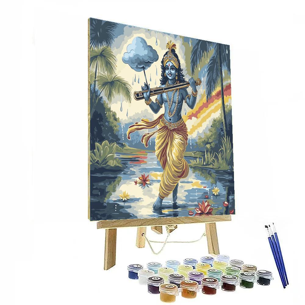 Krishna Raincloud Umbrella Dance painting number kit