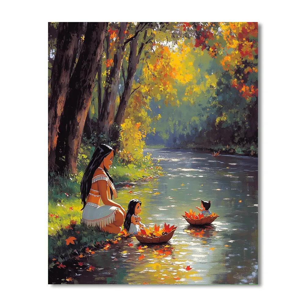 Pocahontas And Meeko Riverbank Leaf Boats Paint by numbers art