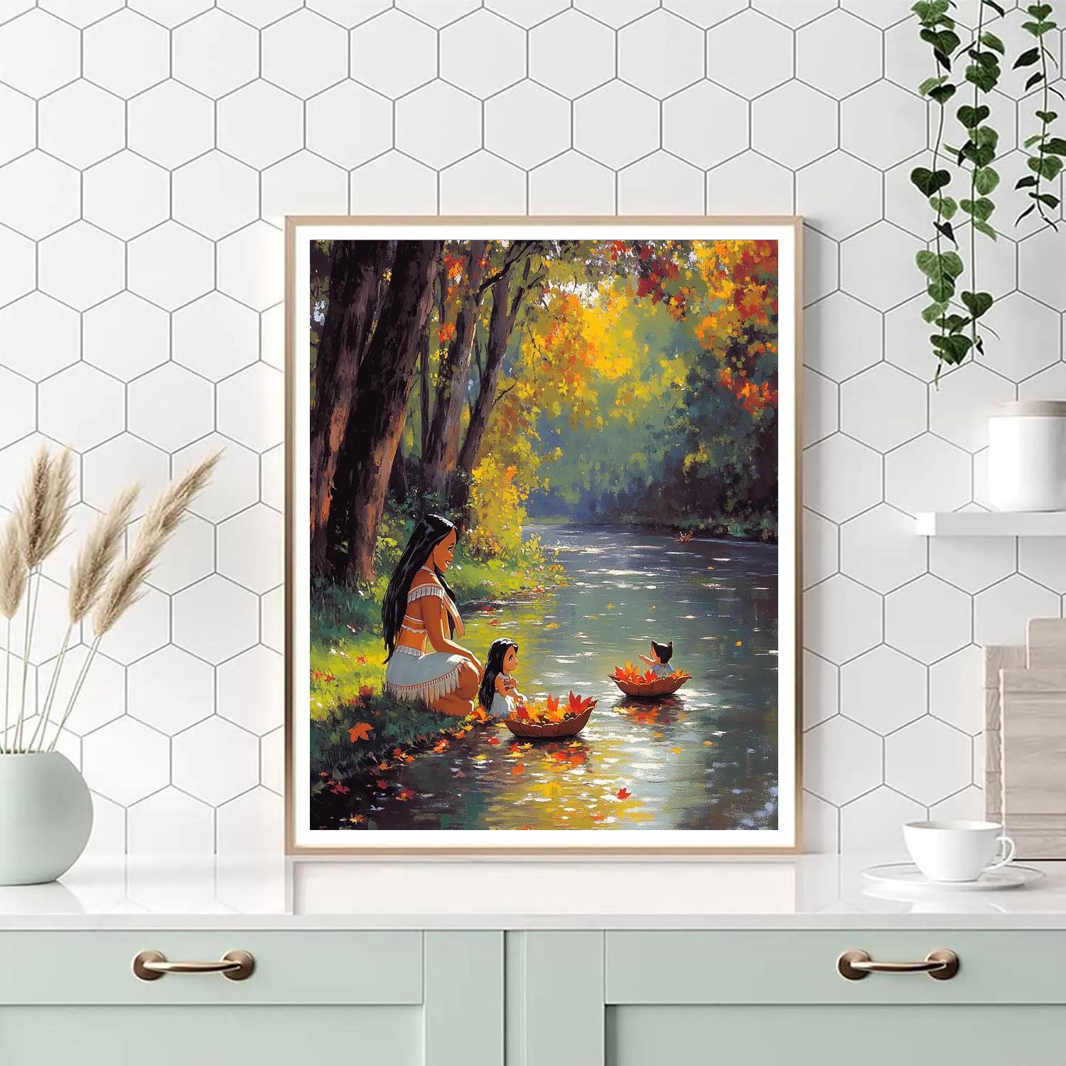Pocahontas And Meeko Riverbank Leaf Boats Paint by numbers art