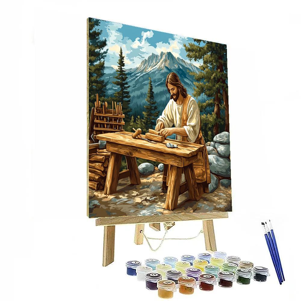 Mountain Workshop With Jesus The Woodworker paint by number