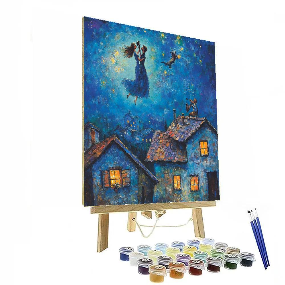 Marc Chagall Inspired Lovers Over Village Rooftops Paint by numbers art