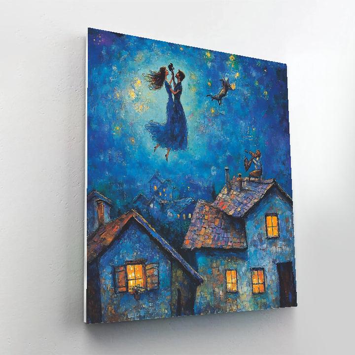 Marc Chagall Inspired Lovers Over Village Rooftops Paint by numbers art