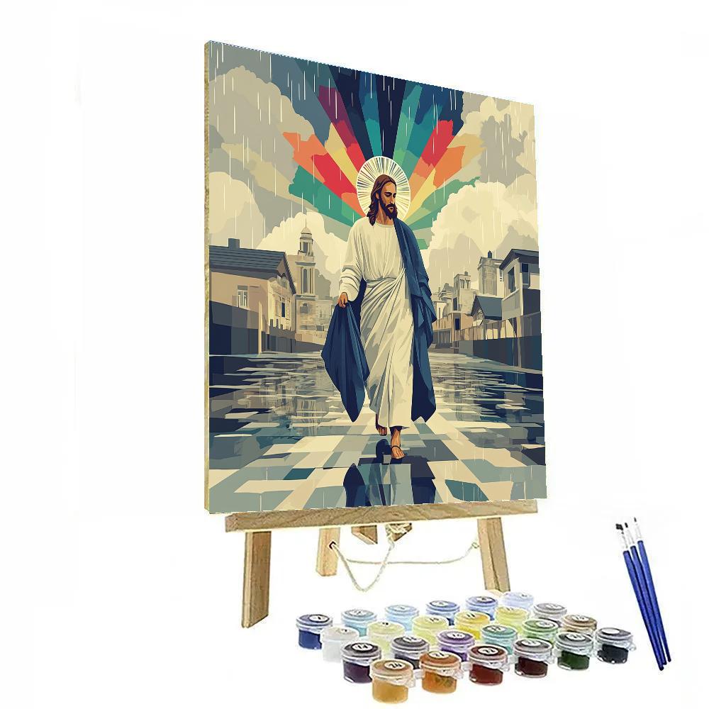 Jesus With Prism Halo In The Rain paint by number