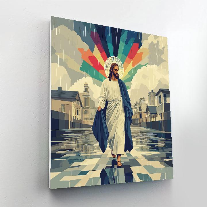 Jesus With Prism Halo In The Rain paint by number