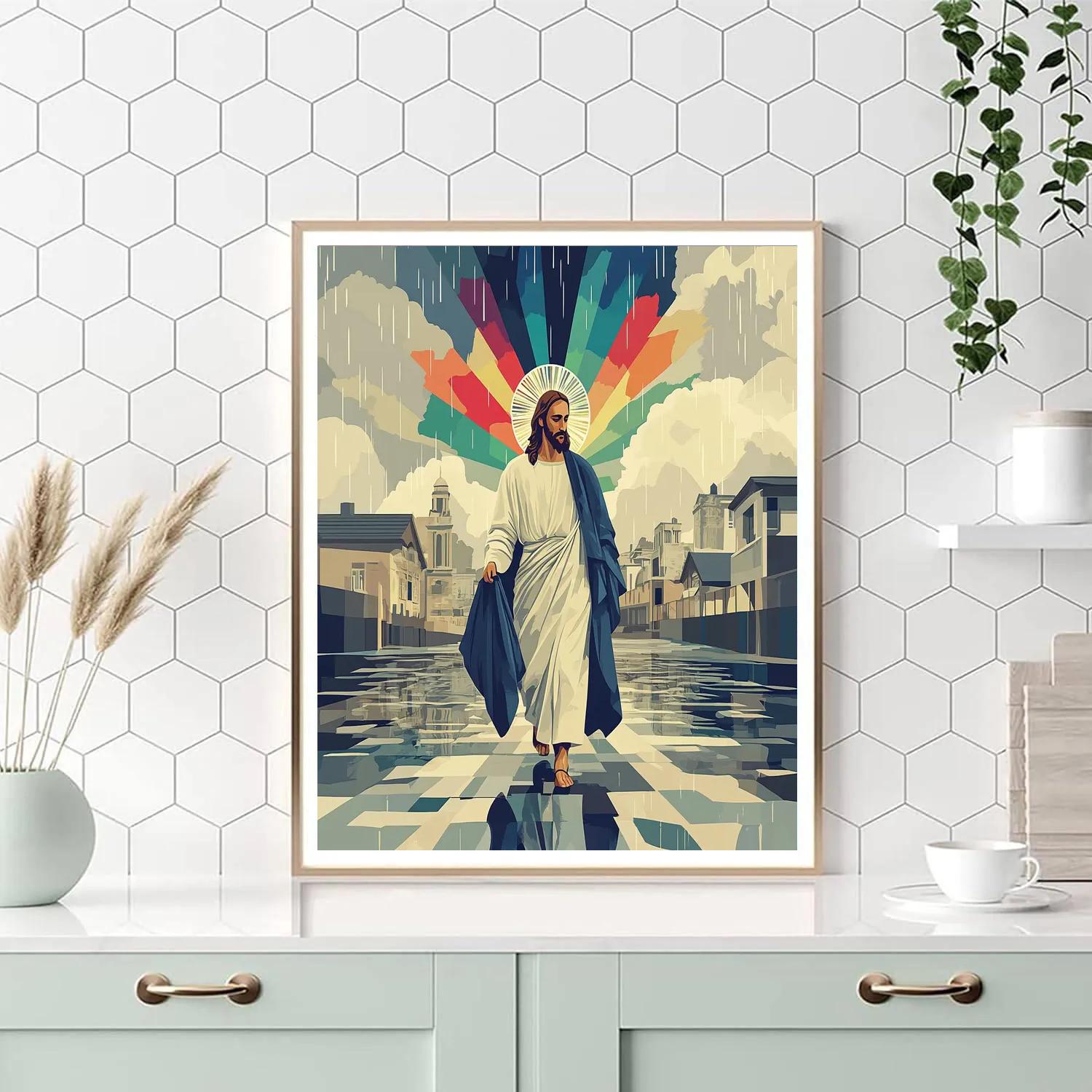 Jesus With Prism Halo In The Rain paint by number