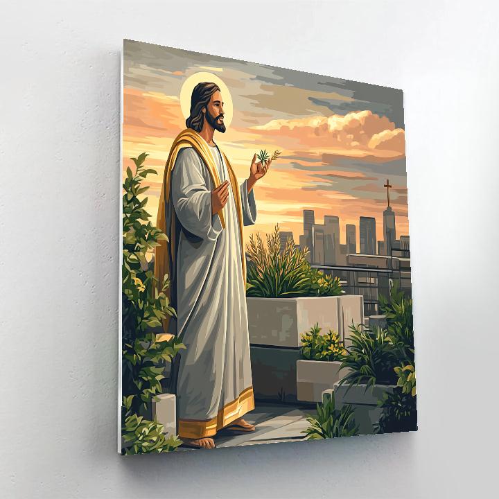 City Rooftop Parable With Jesus At Sunset paint by number