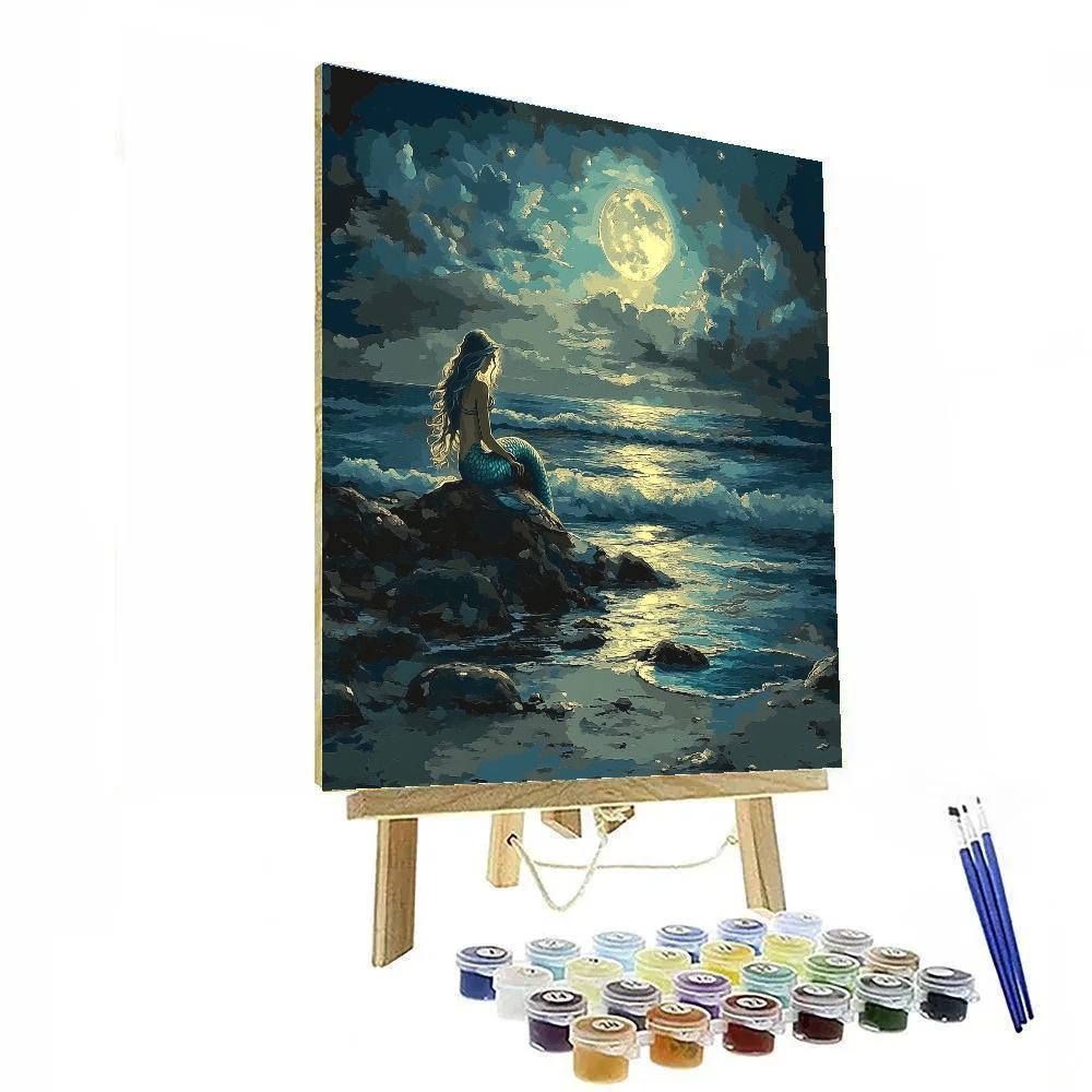John William Waterhouse Inspired Mermaid At Moonlit Shore paint by numbers