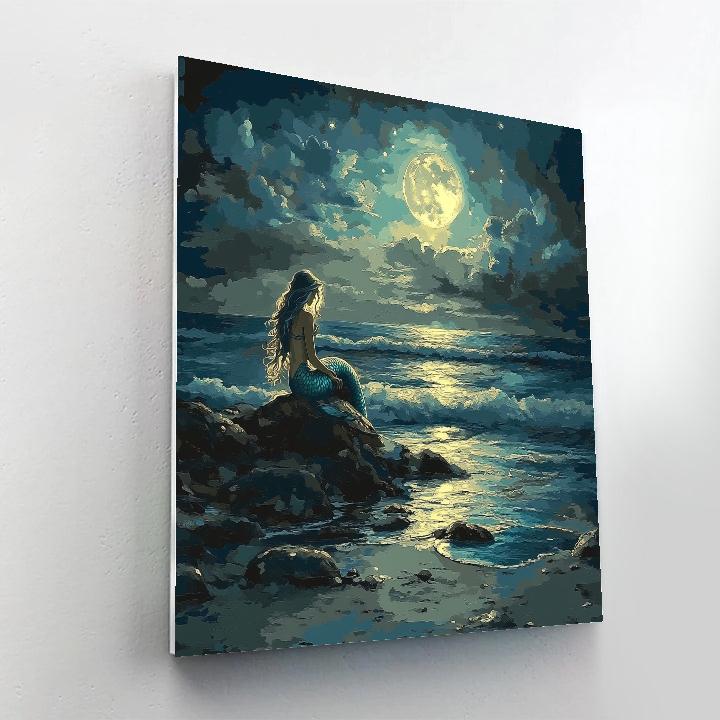 John William Waterhouse Inspired Mermaid At Moonlit Shore paint by numbers
