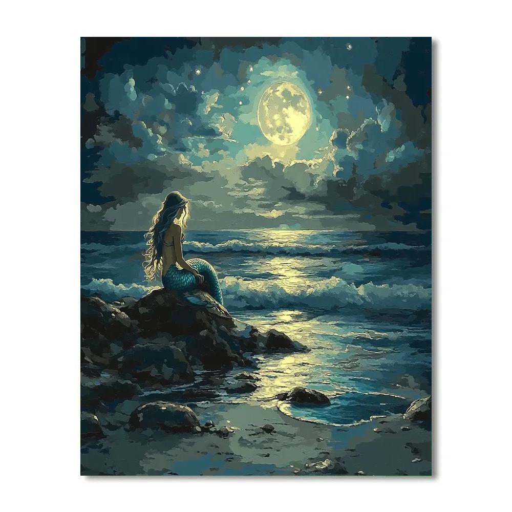 John William Waterhouse Inspired Mermaid At Moonlit Shore paint by numbers