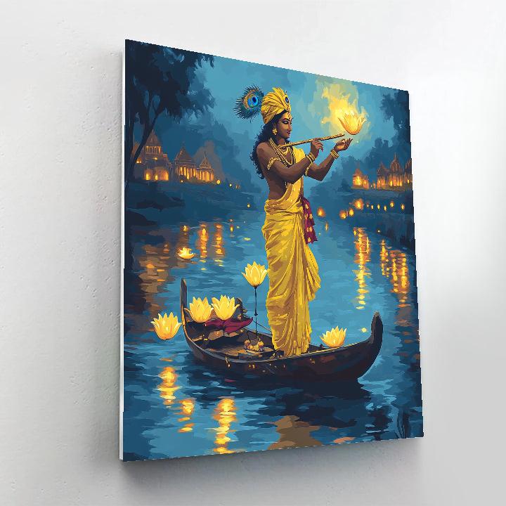 Krishna Riverboat Lantern Ceremony Number painting