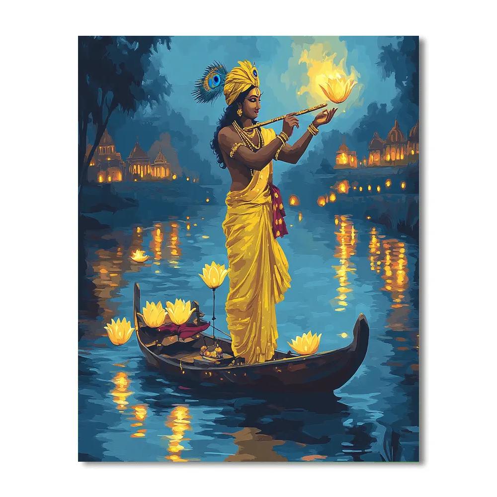 Krishna Riverboat Lantern Ceremony Number painting