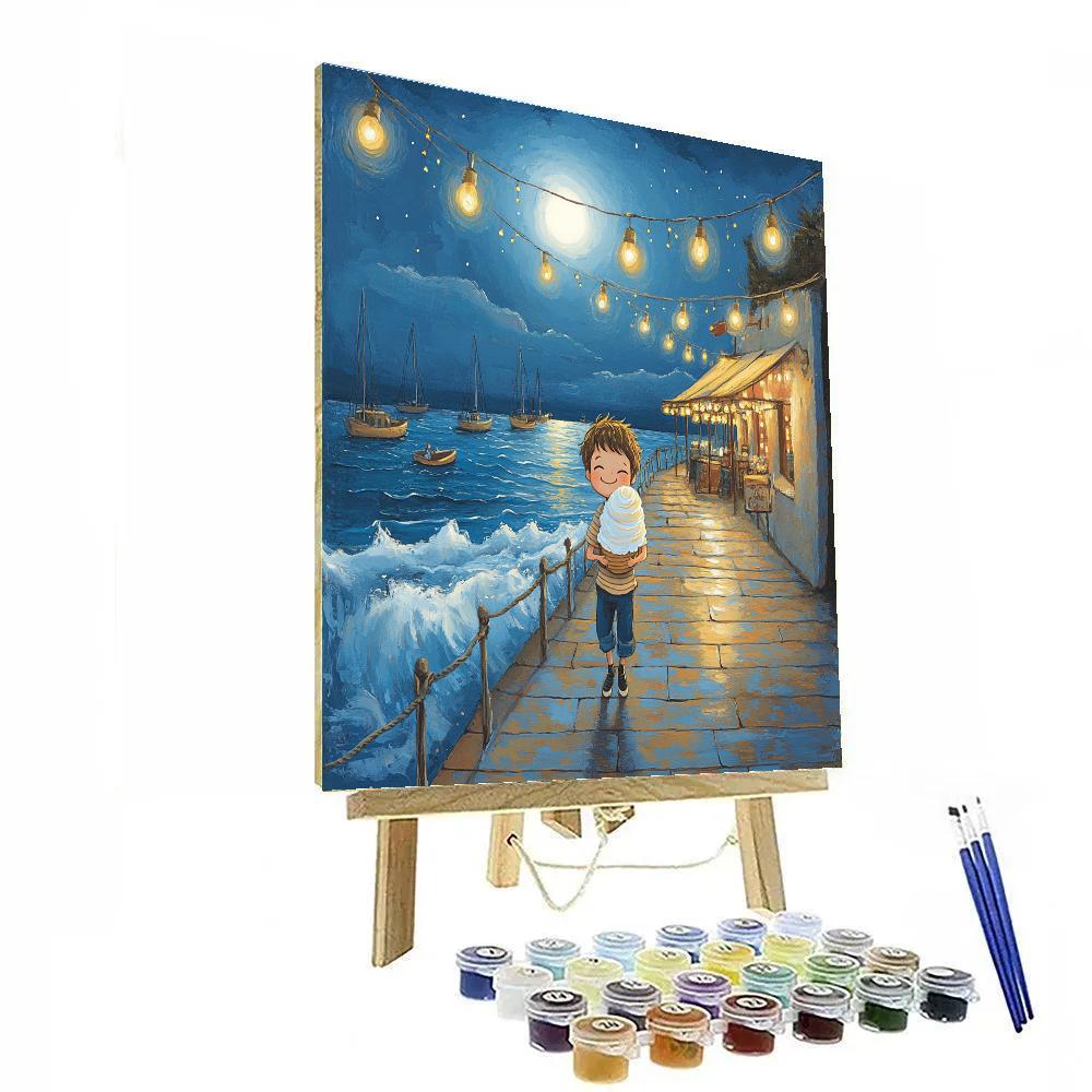 Luca Seaside Moonlit Gelato Walk painting number kit