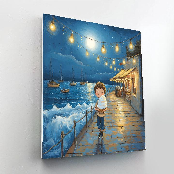 Luca Seaside Moonlit Gelato Walk painting number kit