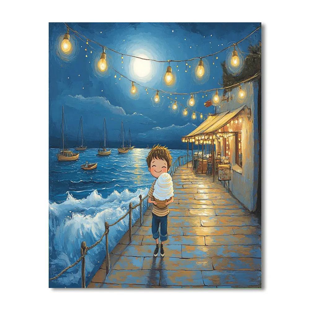 Luca Seaside Moonlit Gelato Walk painting number kit