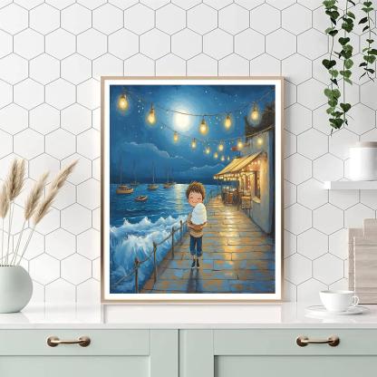 Luca Seaside Moonlit Gelato Walk painting number kit