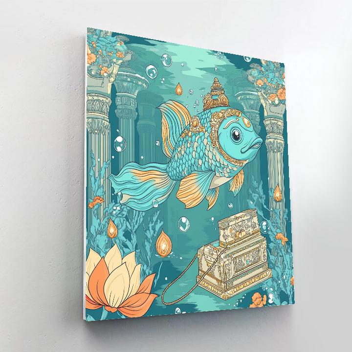 Vishnu As Matsya Guiding A Submerged Temple Archive Painting by numbers kit
