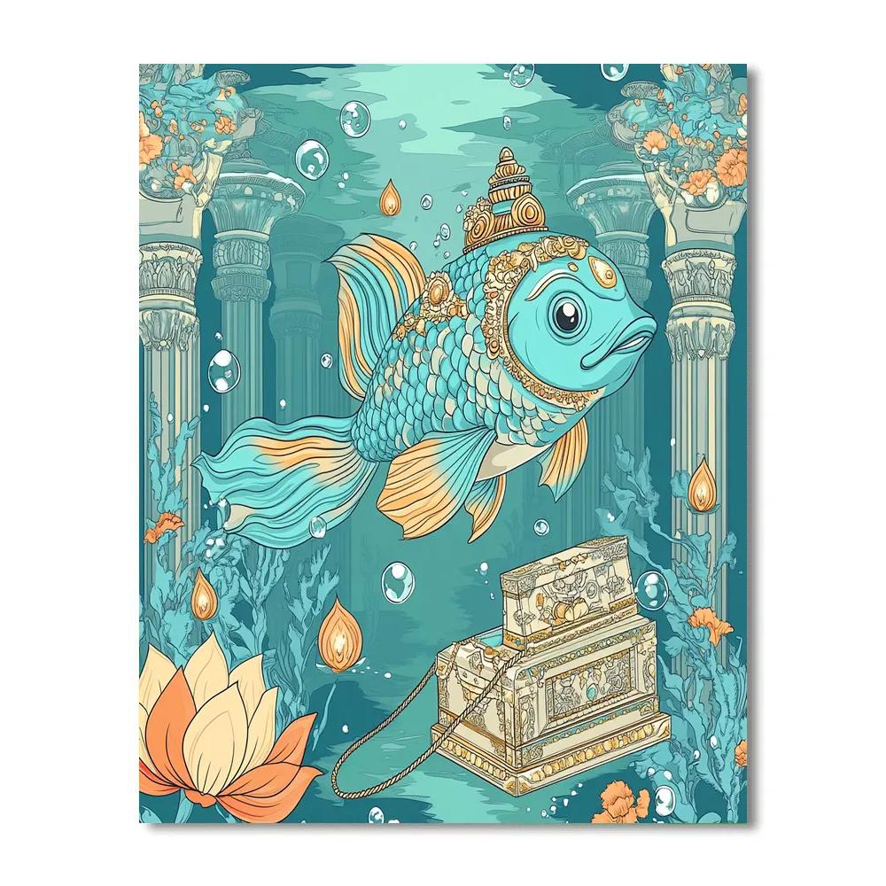 Vishnu As Matsya Guiding A Submerged Temple Archive Painting by numbers kit