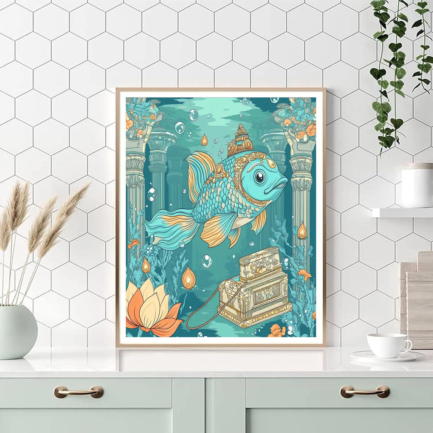 Vishnu As Matsya Guiding A Submerged Temple Archive Painting by numbers kit