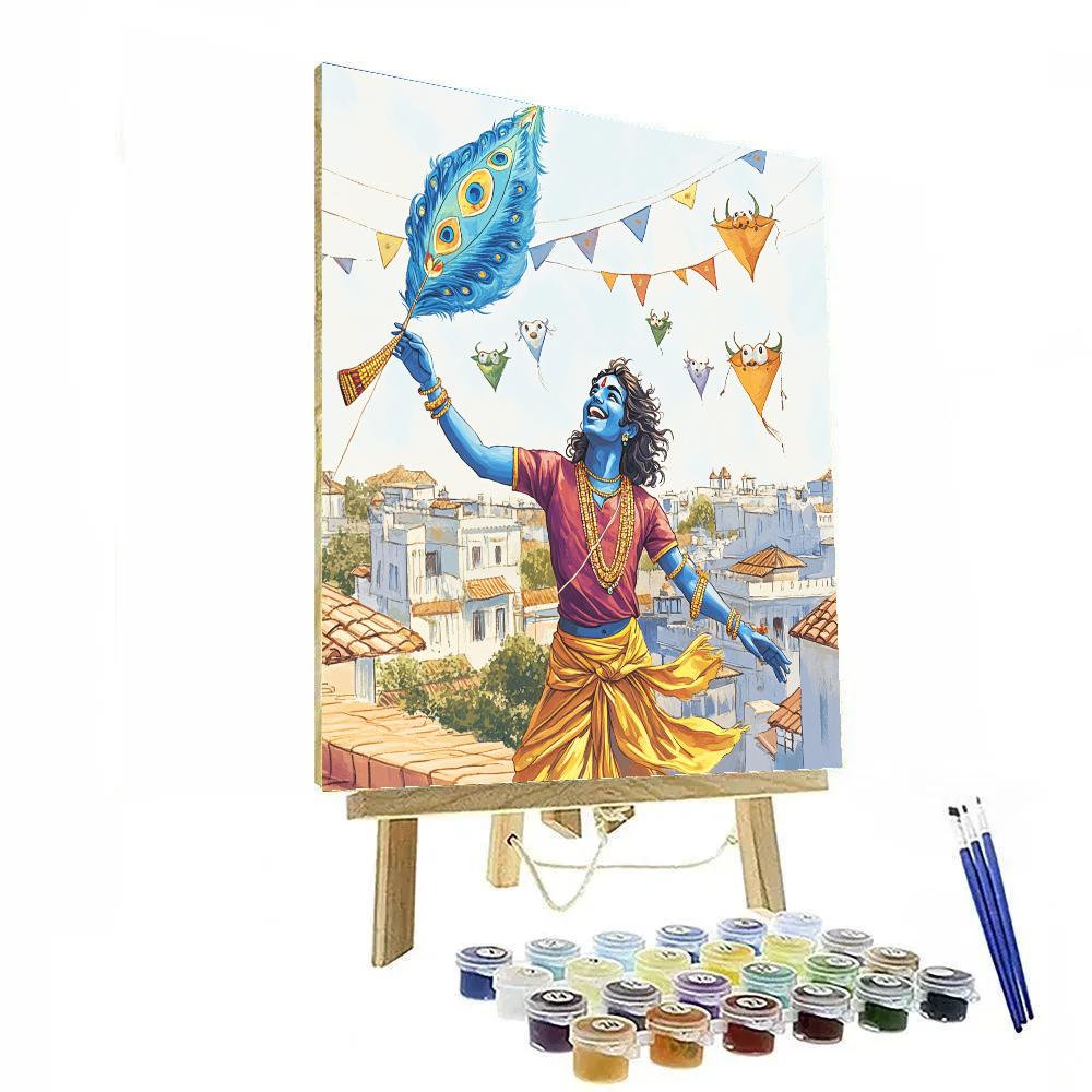 Krishna Kite Festival Over Vrindavan Rooftops paint by color